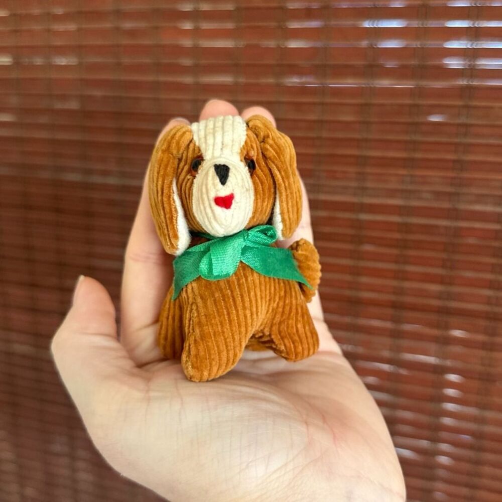 Handmade Vintage Corduroy Small Stuffed Dog Trinket Shelf Figure Toy